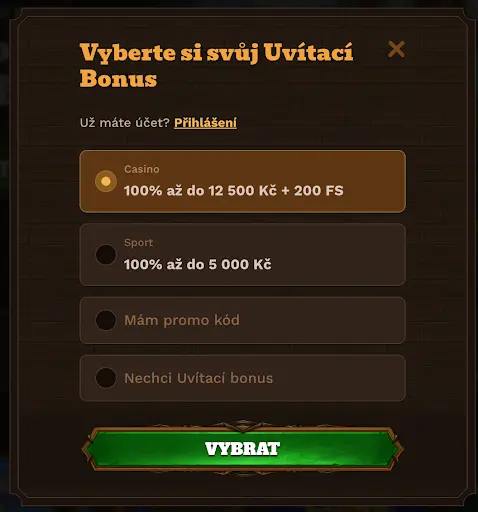 Výběr uvítacího bonusu v kasinu FatPirate: bonus pro casino, sport, promo kód nebo bez bonusu